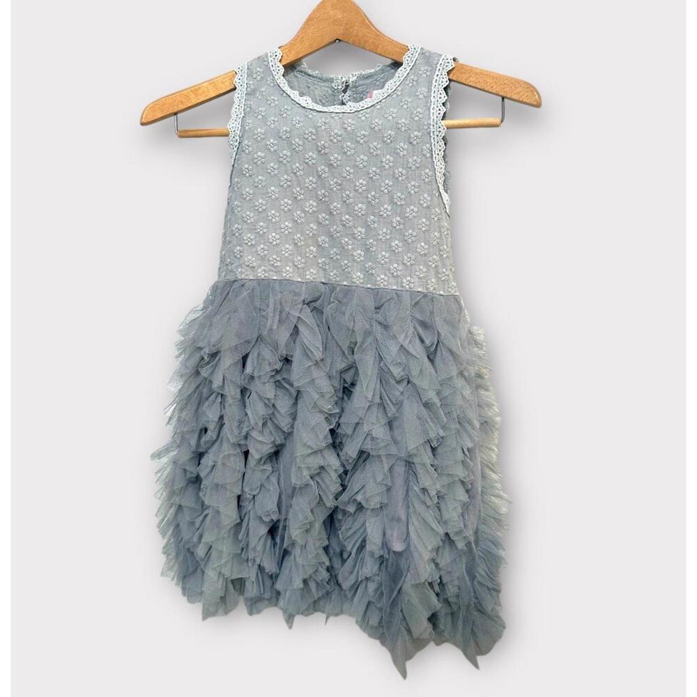 Hudiehua Girls Tutu Dress Tulle Sleeveless Floral Lace Gray Size 130 cm US 8 - Picture 1 of 14